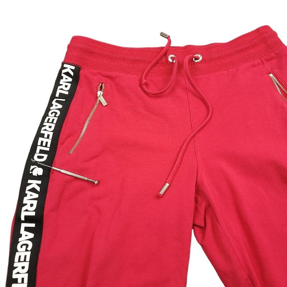 Karl Lagerfeld Mens XS Joggers Red Drawstring Pockets‎ Logo Side Stripe Pants - Picture 11 of 14